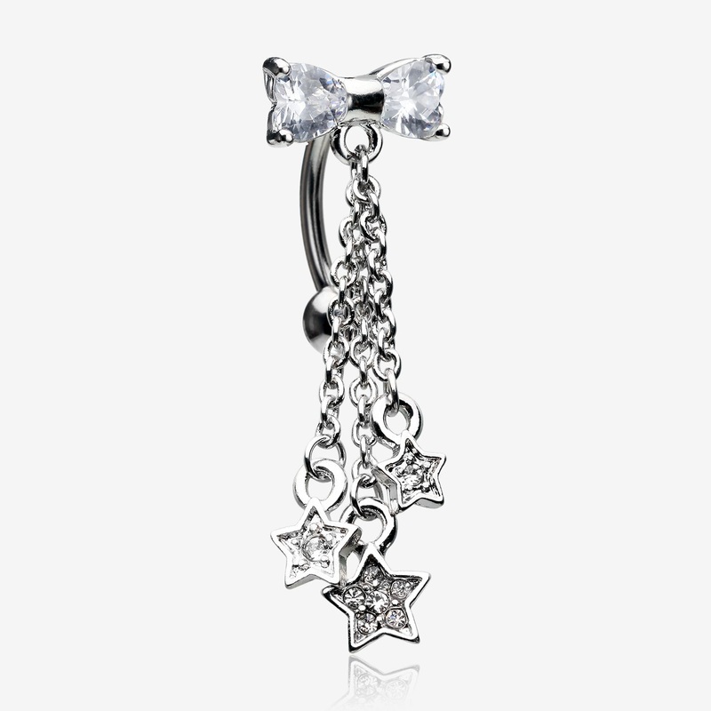 Sparkle Bow-Tie Star Dangle Reverse Belly Button Ring