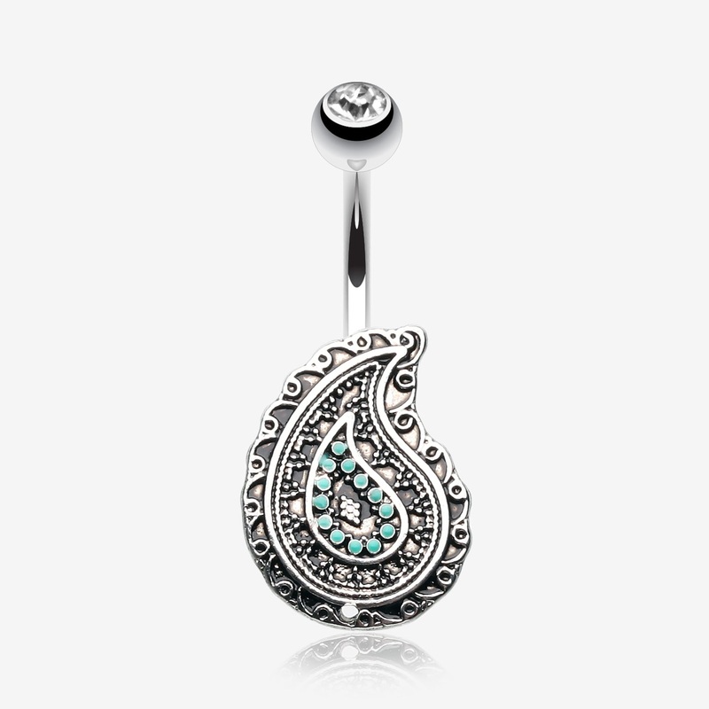 Vintage Boho Paisley Turquoise Belly Button Ring
