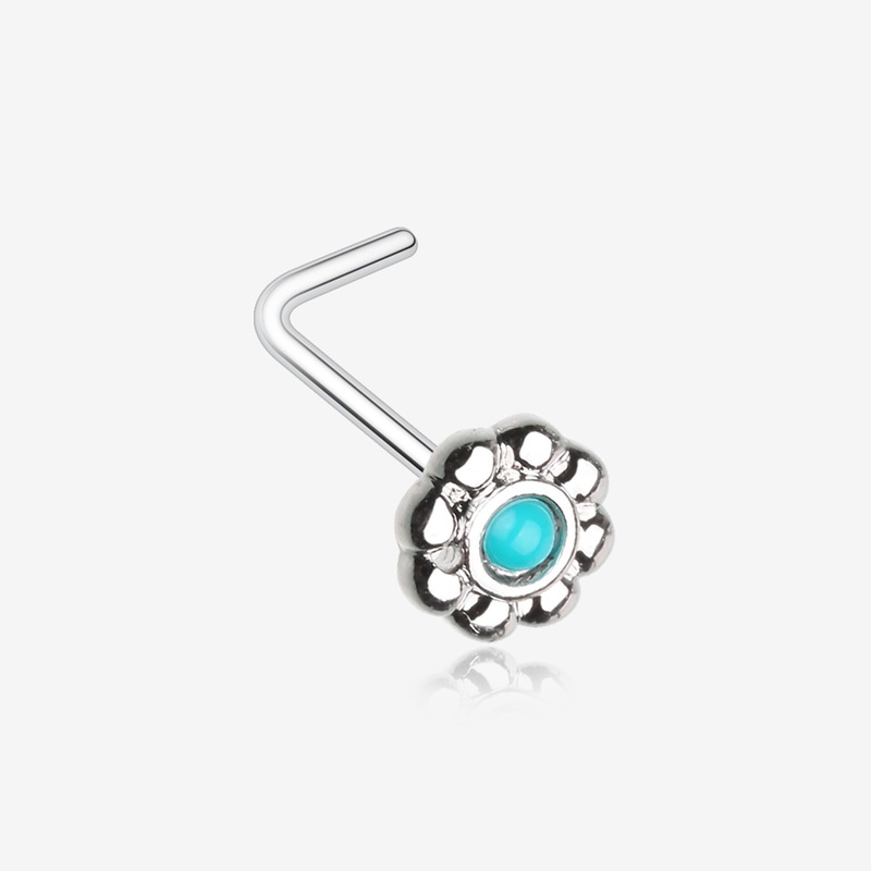 Bali Flower Turquoise L-Shaped Nose Ring