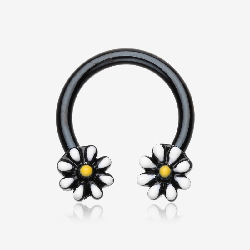 Blackline Adorable Daisy Flower Horseshoe Circular Barbell 16 GA (1.2mm), 3/8″ (10mm)