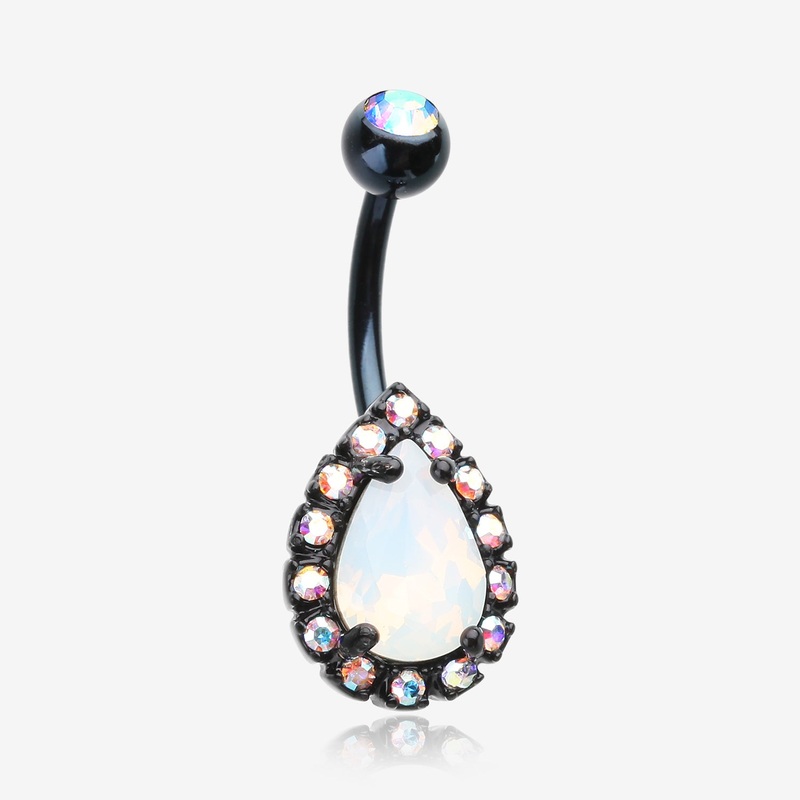 Blackline Opalite Multi-Gem Sparkle Teardrop Belly Button Ring