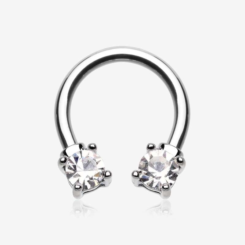 Classic Gem Sparkle Prong Horseshoe Circular Barbell 16 GA (1.2mm), 3/8″ (10mm)