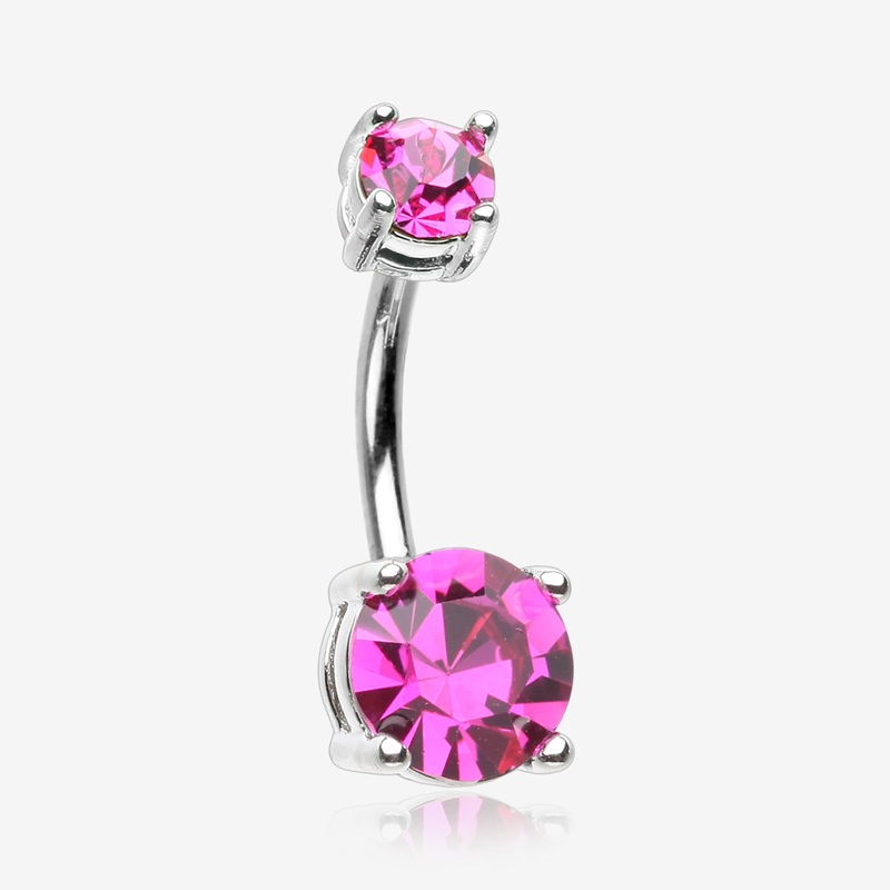 Fuchsia Sparkle Prong Set Belly Button Ring