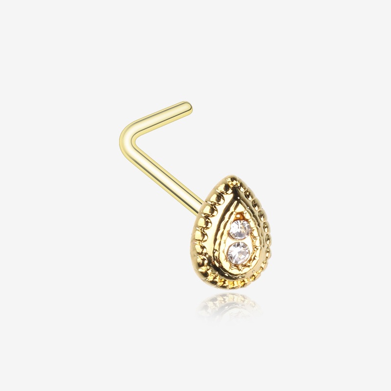 Golden Bali Avice Teardrop Sparkle L-Shaped Nose Ring