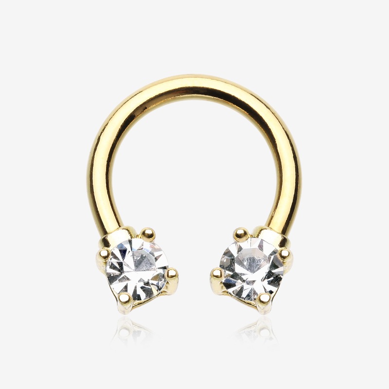 Golden Classic Gem Sparkle Prong Horseshoe Circular Barbell 16 GA (1.2mm), 3/8″ (10mm)