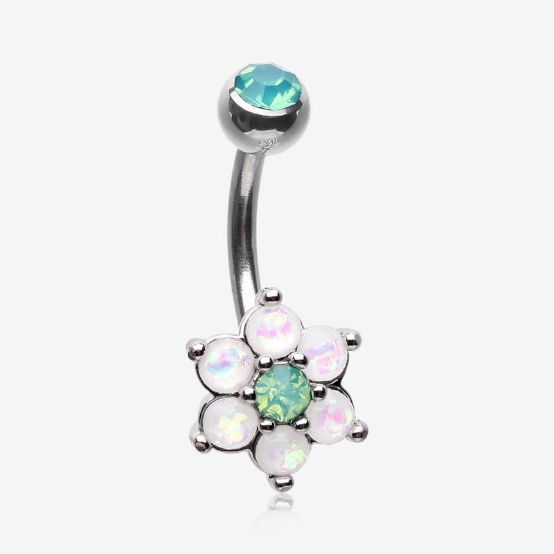 Opalescent Spring Flower Sparkle Belly Button Ring