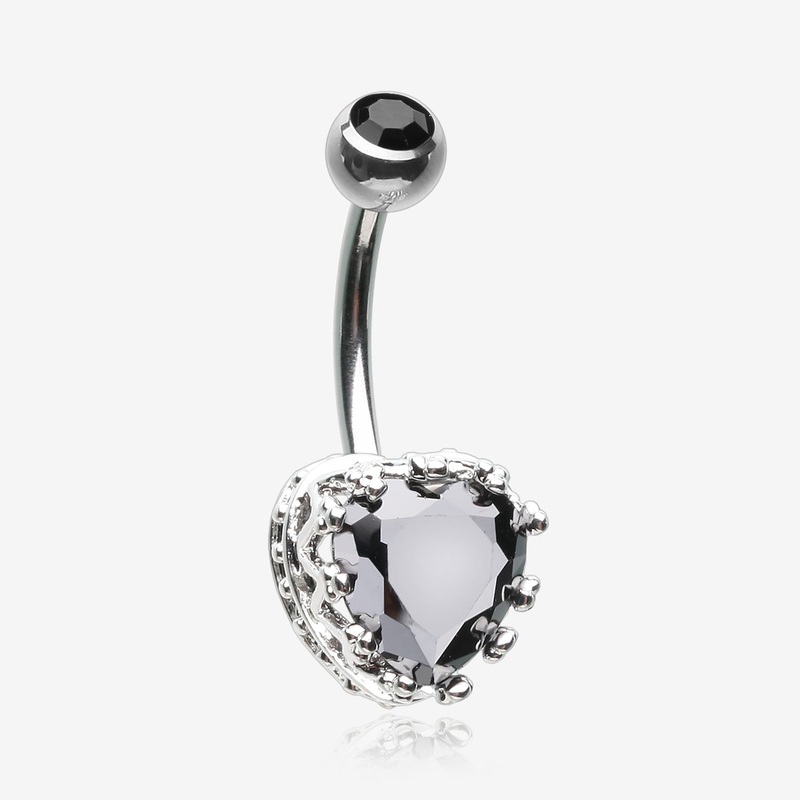 Princess Crown Prong Heart Sparkle Belly Button Ring