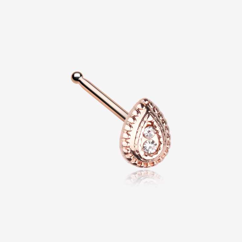 Rose Gold Bali Avice Teardrop Sparkle Nose Stud Ring