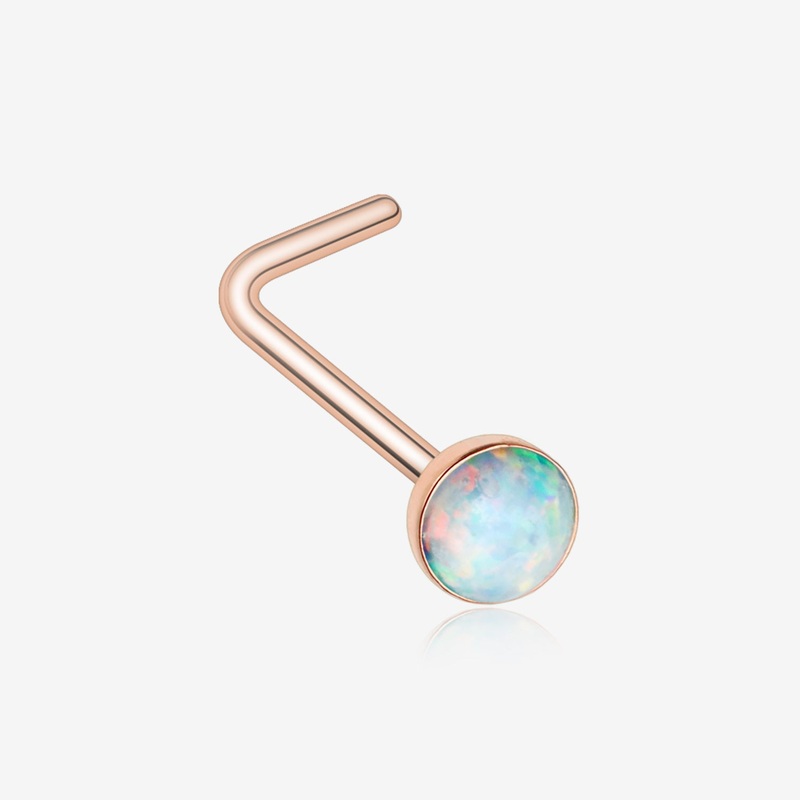 Rose Gold Fire Opal L-Shaped Nose Ring