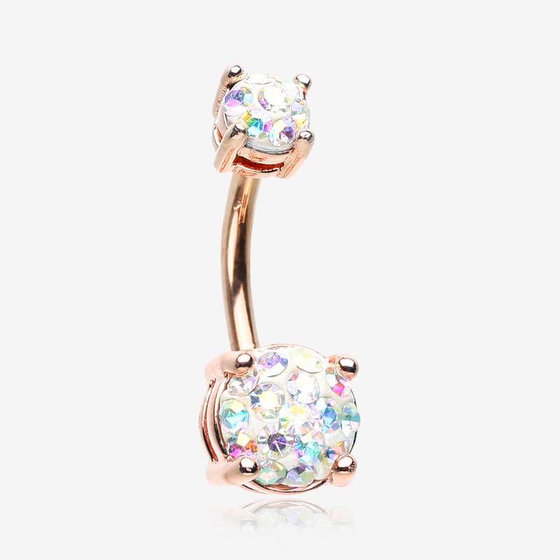 Rose Gold Multi-Gem Sprinkle Sparkle Prong Set Belly Button Ring