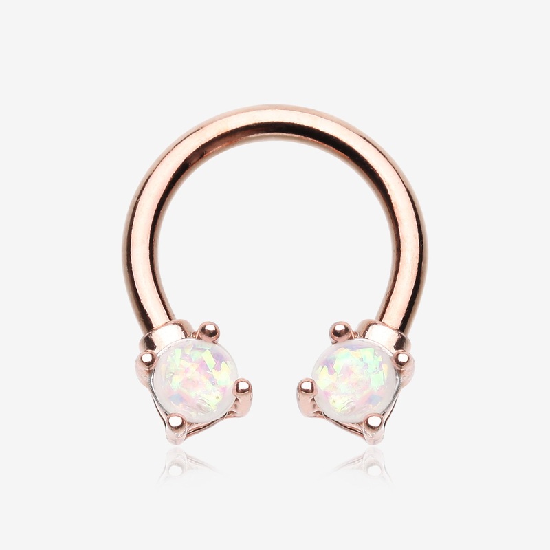 Rose Gold Opalescent Sparkle Prong Horseshoe Circular Barbell 16 GA (1.2mm), 3/8″ (10mm)