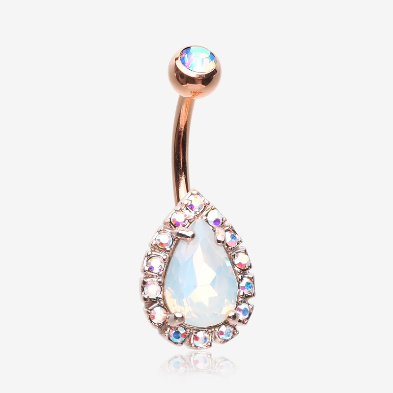 Rose Gold Opalite Sparkle Teardrop Belly Button Ring