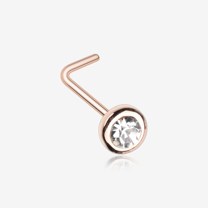 Rose Gold Sparkle Bezel Gem L-Shaped Nose Ring