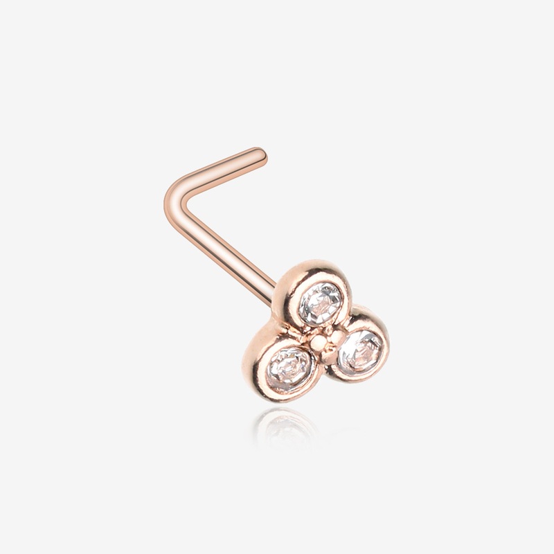 Rose Gold Sparkle Trinity L-Shaped Nose Ring