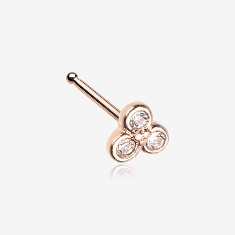 Rose Gold Sparkle Trinity Nose Stud Ring
