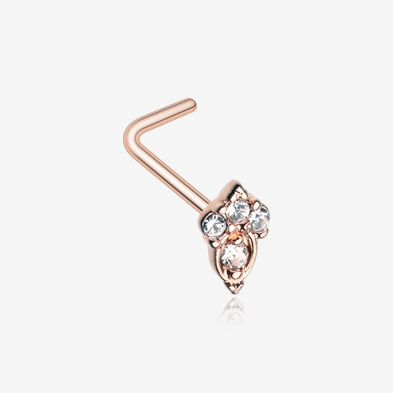 Rose Gold Victorian Elegance Sparkle L-Shaped Nose Ring