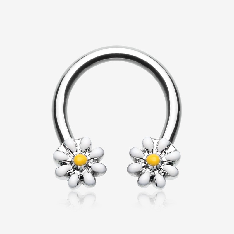 Sweet Dainty Daisy Steel Horseshoe Circular Barbell 16 GA (1.2mm), 3/8″ (10mm)