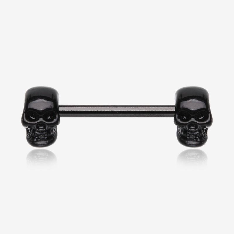A Pair of Blackline Apocalyptic Skull Nipple Barbell Ring 14 GA (1.6mm), 1/2″ (12mm)