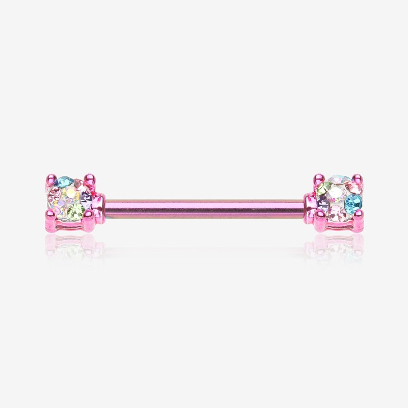 A Pair of Colorline Motley Multi-Gem Sprinkle Sparkle Prong Set Nipple Barbell