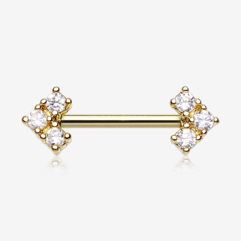 A Pair of Golden Geometric Arrow Sparkles Nipple Barbell 14 GA (1.6mm), 1/2″ (12mm)