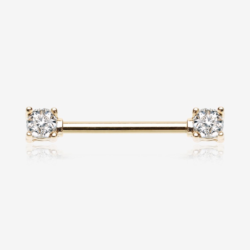 A Pair of Golden Sprinkle Dot Multi-Gem Sparkle Prong Set Nipple Barbell 14 GA (1.6mm), 1/2″ (12mm)