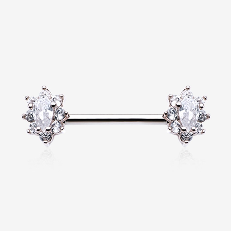 A Pair of Grand Luria Floral Sparkle Nipple Barbell 14 GA (1.6mm), 1/2″ (12mm)