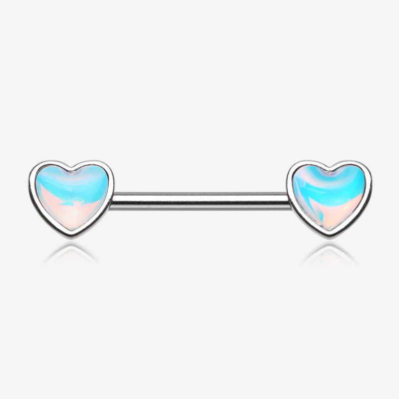 A Pair of Iridescent Revo Heart Nipple Barbell 14 GA (1.6mm), 1/2″ (12mm)