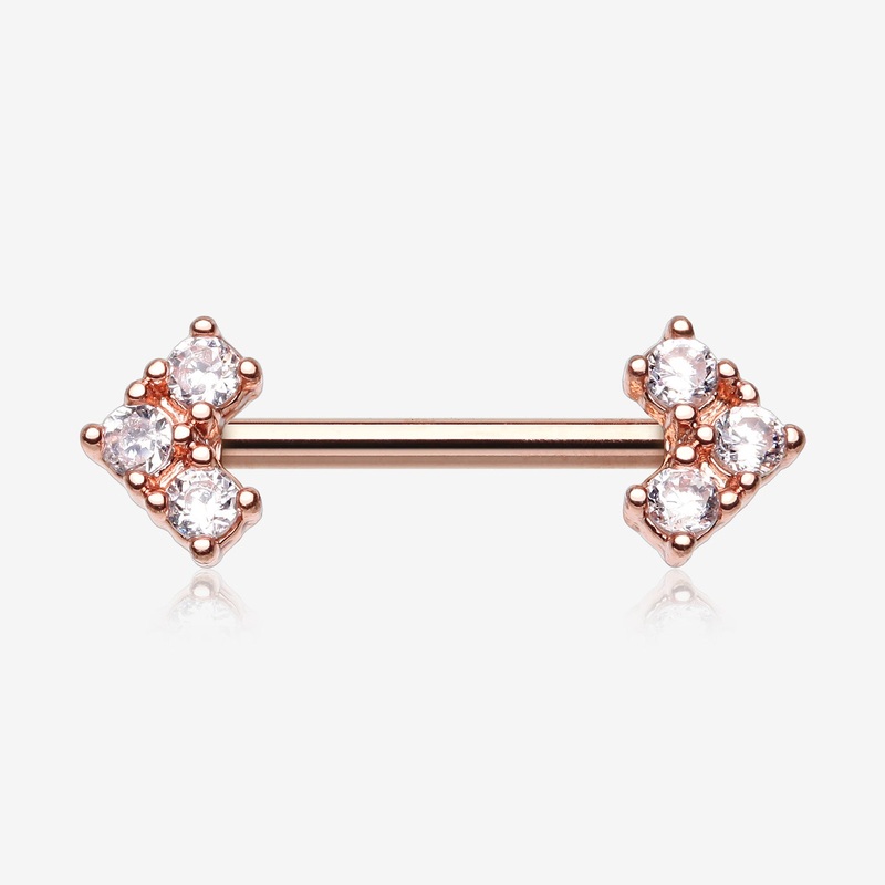 A Pair of Rose Gold Geometric Arrow Sparkles Nipple Barbell 14 GA (1.6mm), 1/2″ (12mm)
