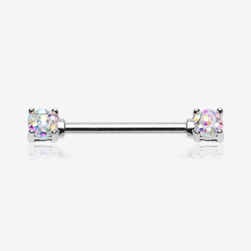 A Pair of Sprinkle Dot Multi-Gem Sparkle Prong Set Nipple Barbell 14 GA (1.6mm), 1/2″ (12mm)
