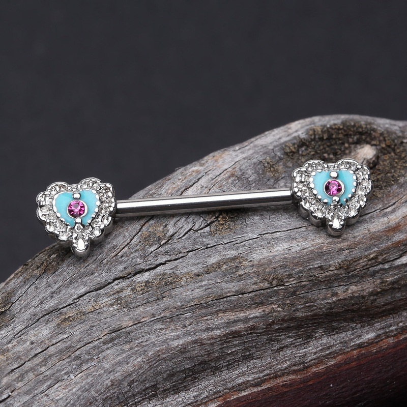 A Pair of Victorian Filigree Heart Nipple Barbell 14 GA (1.6mm), 1/2″ (12mm)