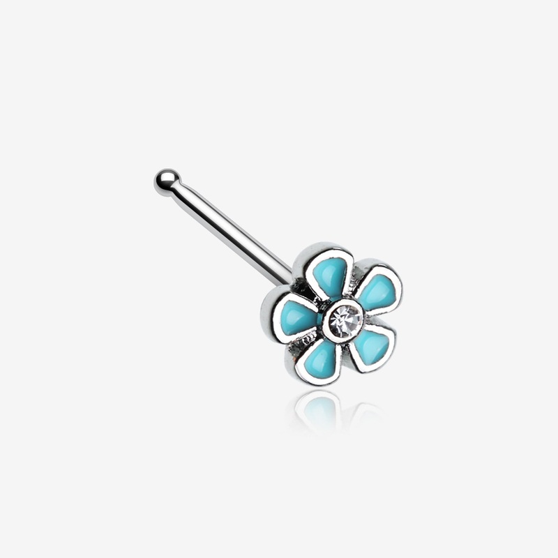 Adorable Plumbago Flower Sparkle Nose Stud Ring