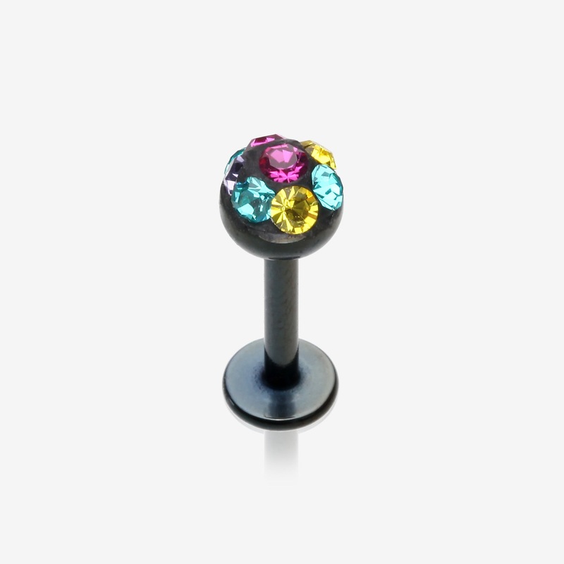 Blackline Sprinkle Dot Sparkles Multi Gem Steel Labret