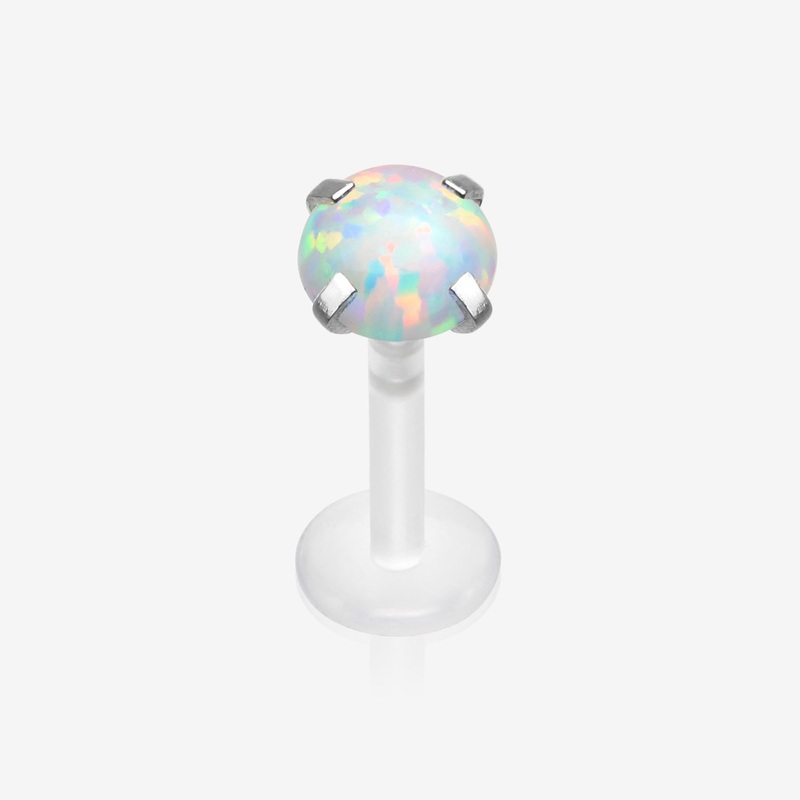Fire Opal Sparkle Prong Bio-Flex Labret 16 GA (1.2mm), 1/4″ (6mm), Gem: 2mm