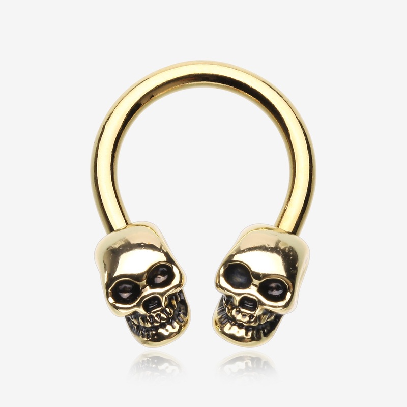 Golden Apocalyptic Skull Horseshoe Circular Barbell 16 GA (1.2mm), 3/8″ (10mm)