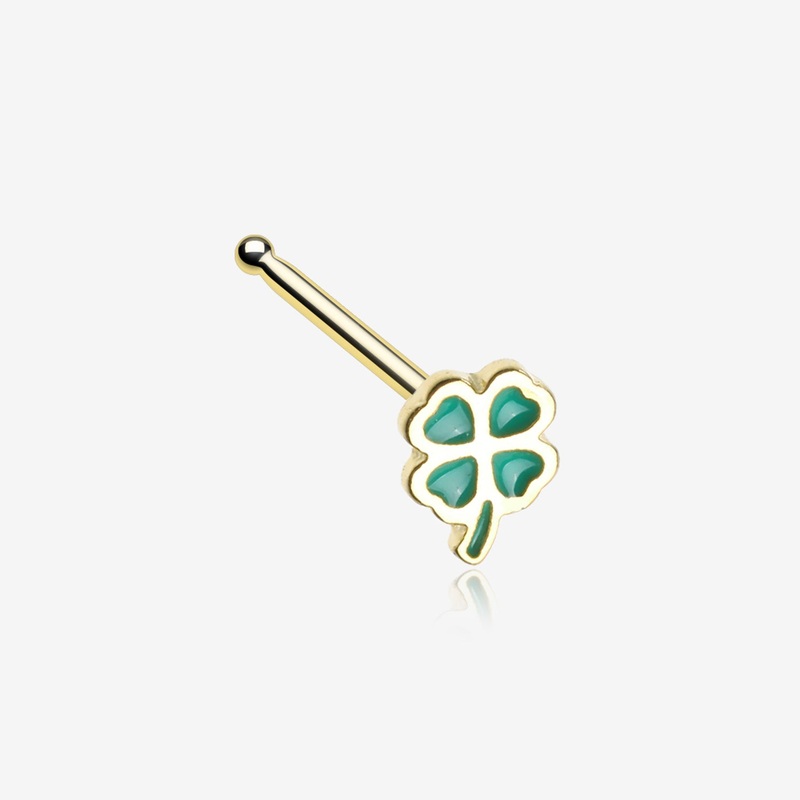 Golden Lucky Four Leaf Clover Nose Stud Ring