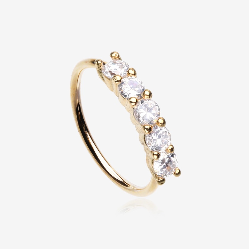 Golden Multi-Gem Princess Prong Sparkles Bendable Hoop Ring 20 GA (0.8mm), 5/16″ (8mm)