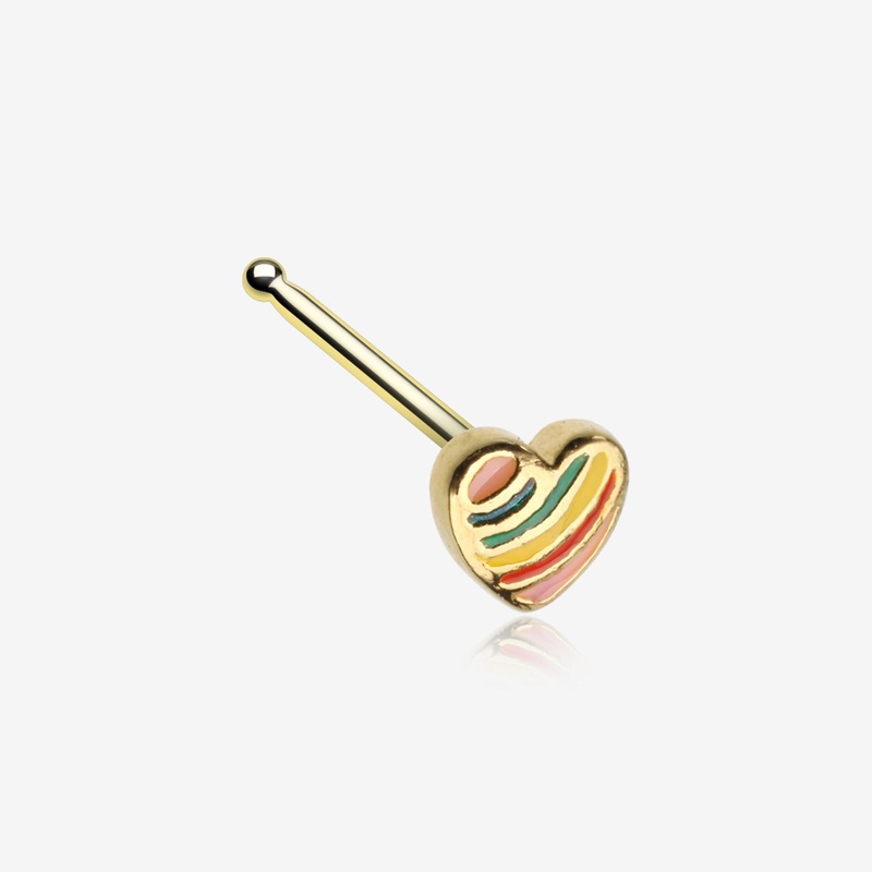Golden Rainbow Pride Heart Nose Stud Ring