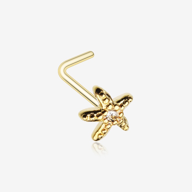 Golden Starfish Sparkle L-Shaped Nose Ring