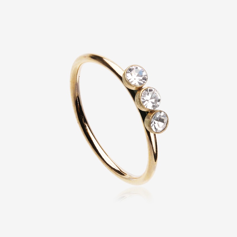 Golden Triple Gem Sparkle Bendable Twist Hoop Ring 20 GA (0.8mm), 5/16″ (8mm)