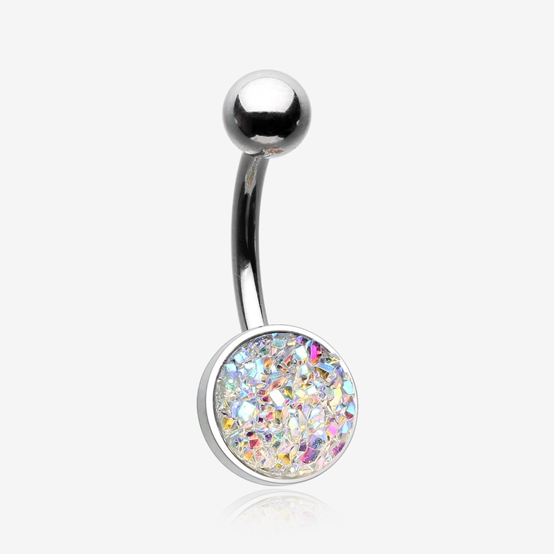 Iridescent Druzy Sparkle Steel Belly Button Ring*