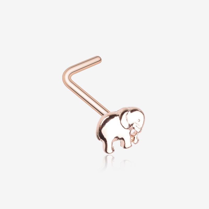 Rose Gold Adorable Baby Elephant L-Shaped Nose Ring