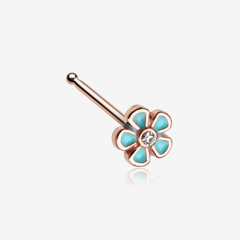 Rose Gold Adorable Plumbago Flower Sparkle Nose Stud Ring