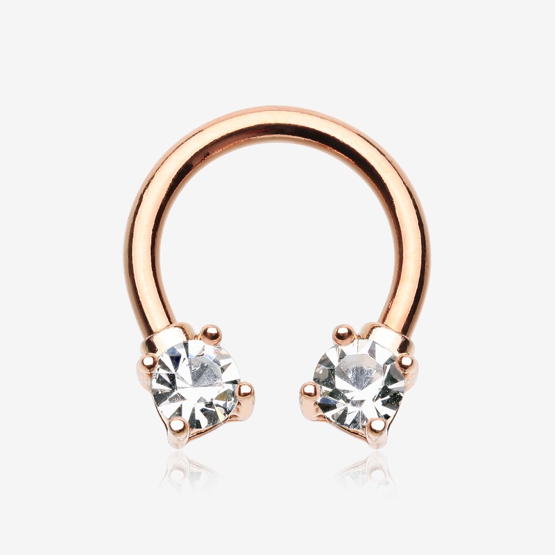 Rose Gold Classic Gem Sparkle Prong Horseshoe Circular Barbell 16 GA (1.2mm), 3/8″ (10mm)