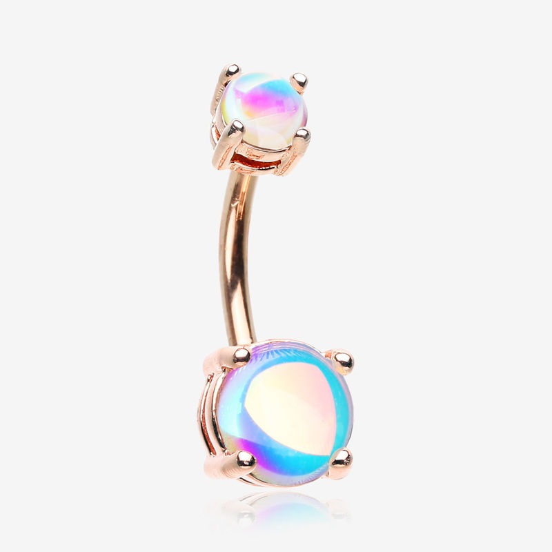 Rose Gold Iridescent Revo Sparkle Prong Set Belly Button Ring