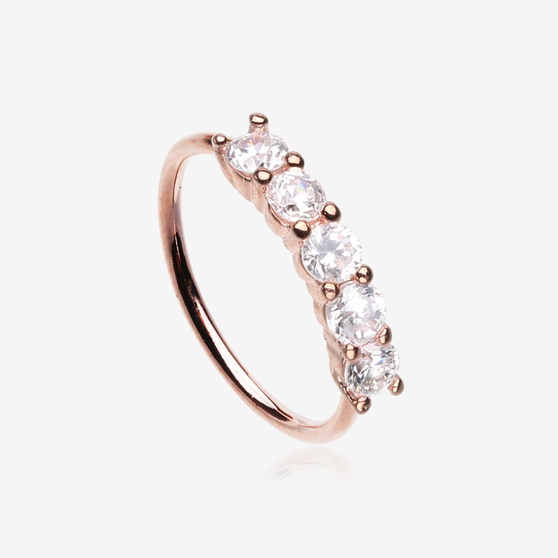 Rose Gold Multi-Gem Princess Prong Sparkles Bendable Hoop Ring 20 GA (0.8mm), 5/16″ (8mm)