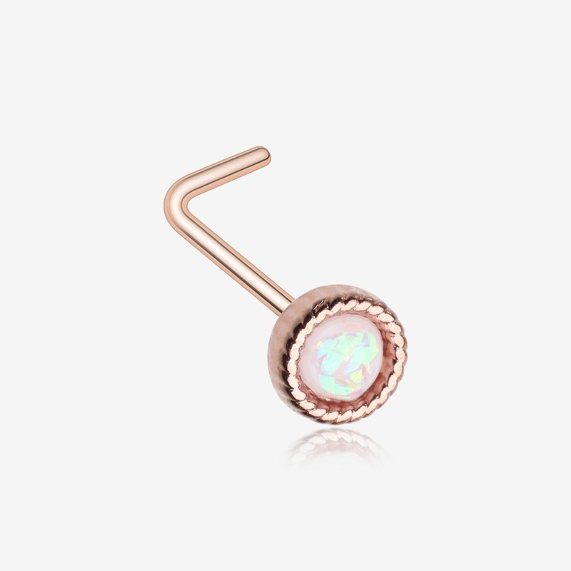 Rose Gold Opalescent Sparkle Circle L-Shaped Nose Ring