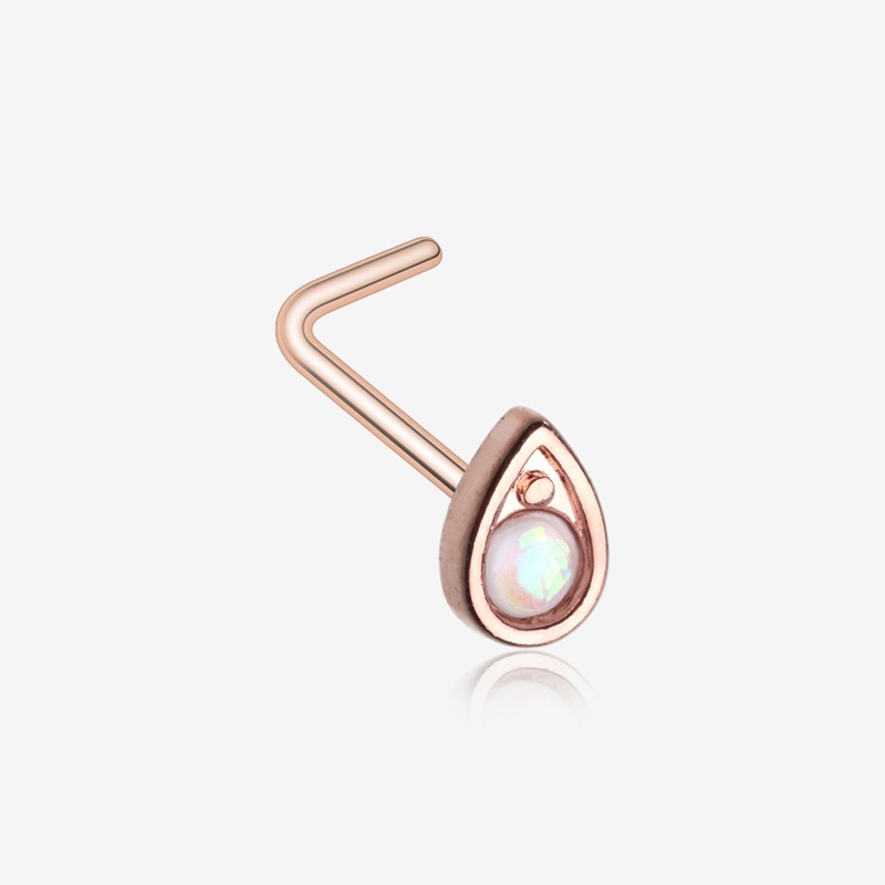 Rose Gold Opalescent Teardrop Sparkle L-Shaped Nose Ring