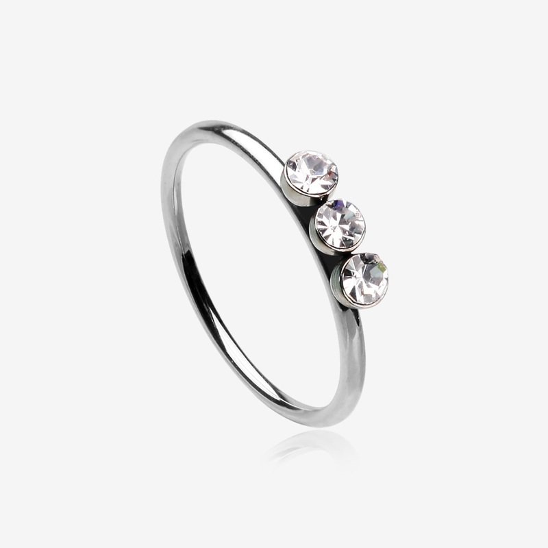 Triple Gem Sparkle Bendable Twist Hoop Ring 20 GA (0.8mm), 5/16″ (8mm)