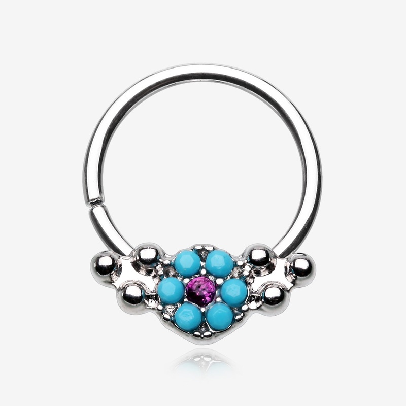 Vintage Boho Turquoise Floral Sparkle Twist Hoop Ring