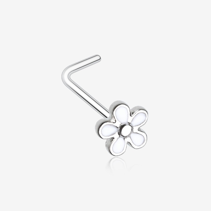 White Plumeria Flower L-Shaped Nose Ring